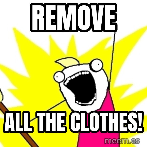 X ALL THE THINGS meme: Remove / ALL THE CLOTHES!