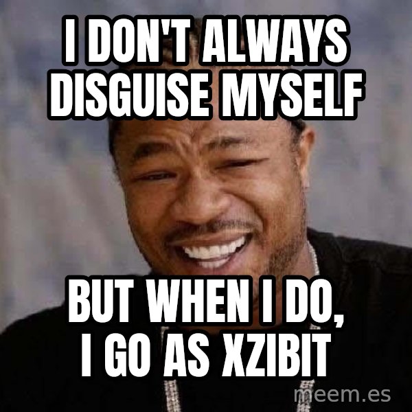 Yo Dawg meme: I don't always  disguise myself / But When I do, I go as xzibit
