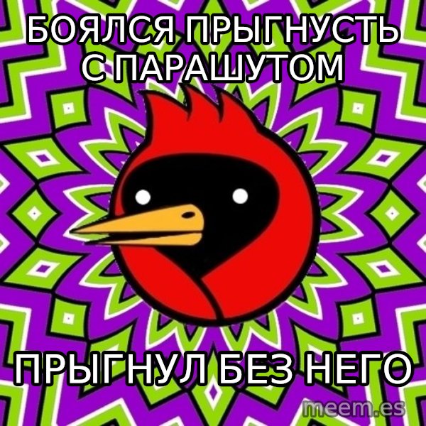 Omsk Crow meme: боялся прыгнусть с парашутом / прыгнул без него