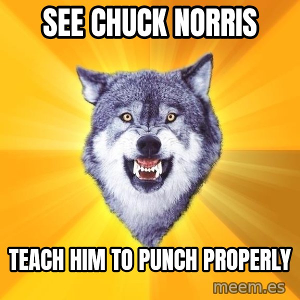 Courage Wolf meme: see chuck norris / teach him to punch properly