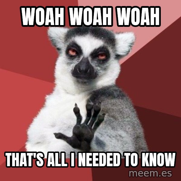 Chill Out Lemur meme: Woah woah woah / that's all i needed to know