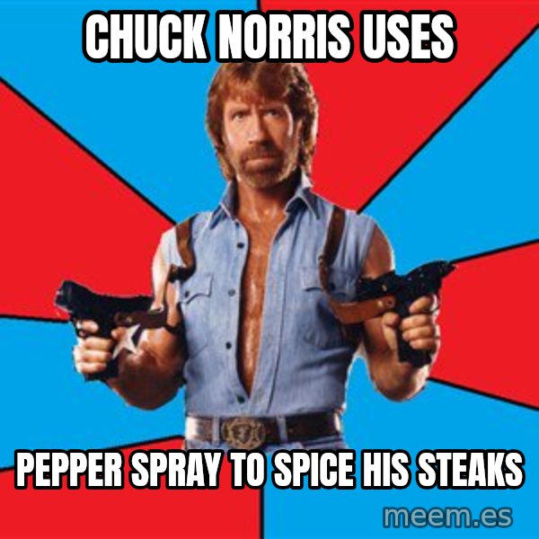 Chuck Norris  meme: Chuck Norris Uses / Pepper Spray To Spice His Steaks