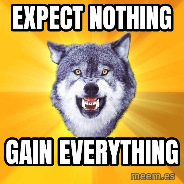 Courage Wolf meme: Expect Nothing / Gain everything