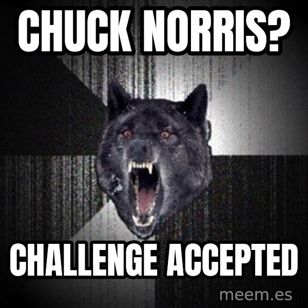 Insanity Wolf meme: chuck norris? / Challenge Accepted