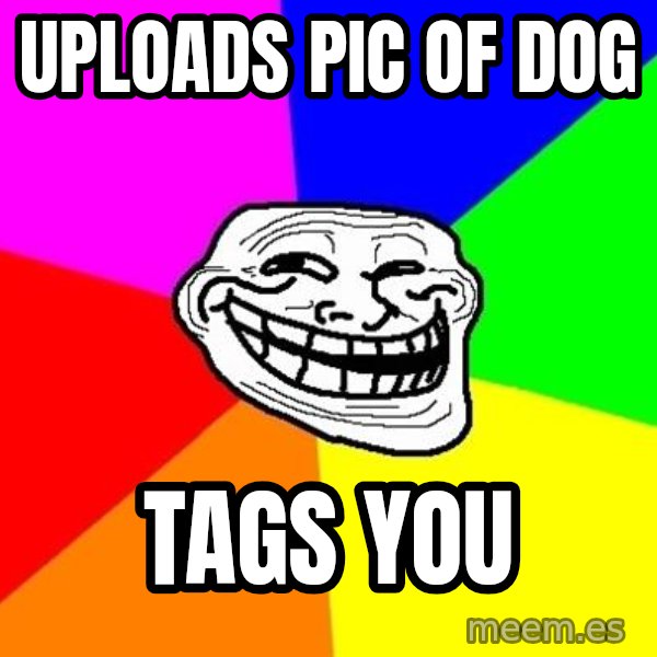 Trollface meme: uploads pic of dog / tags you