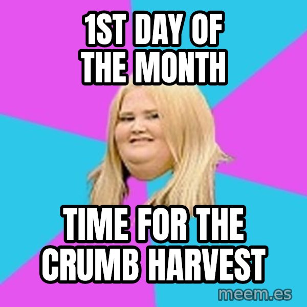 Fat Girl meme: 1st day of the month / time for the crumb harvest