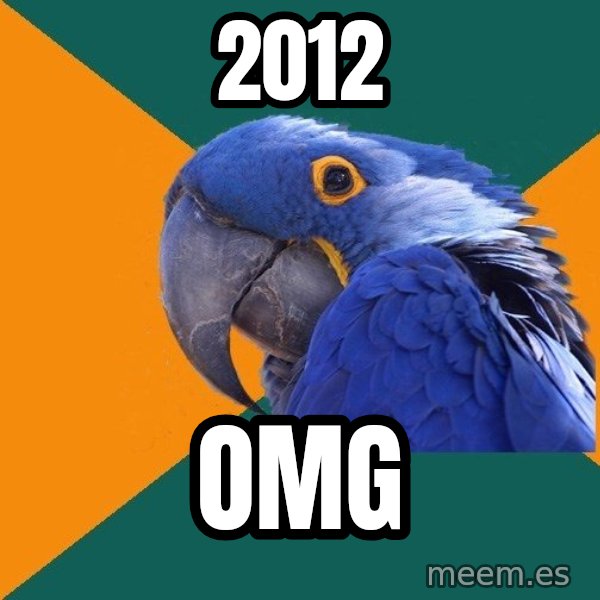 Paranoid Parrot meme: 2012 / omg