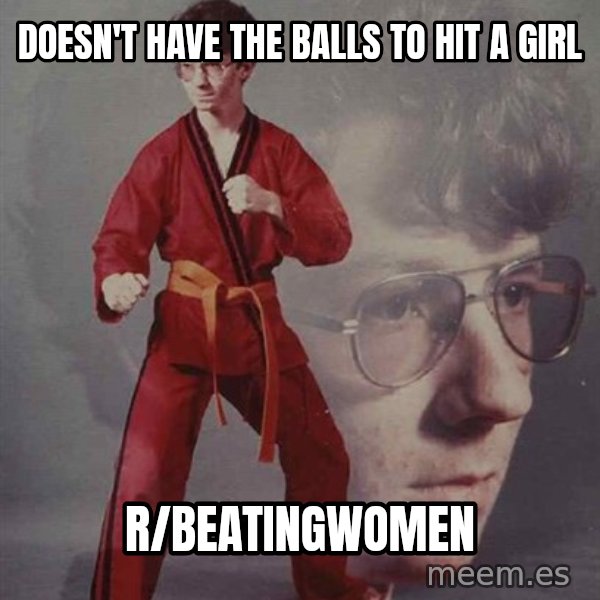 PTSD Karate Kyle meme: Doesn't have  the balls to hit a girl / r/beatingwomen