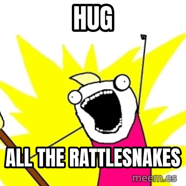 X ALL THE THINGS meme: hug / all the rattlesnakes