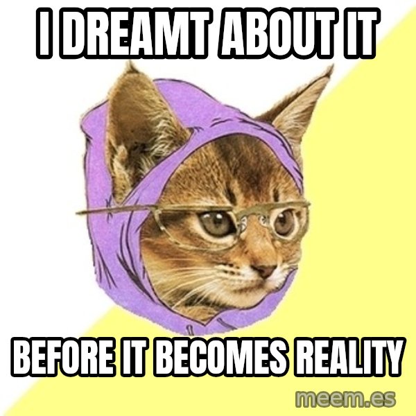 Hipster Kitty meme: I dreamt about it / before it becomes reality