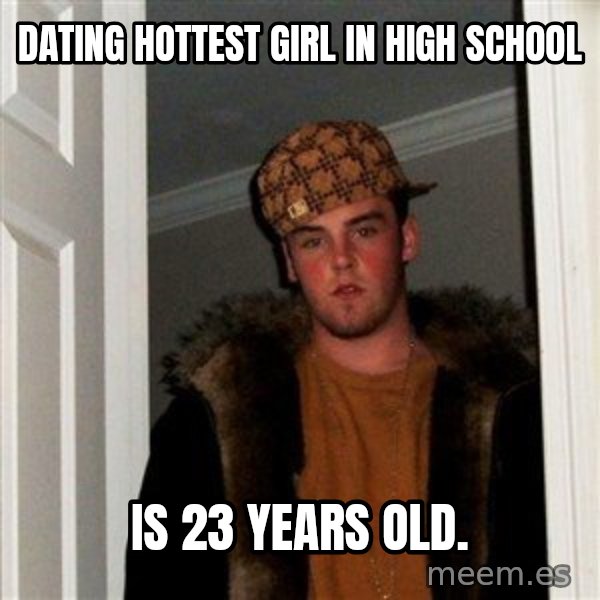 Scumbag Steve meme: Dating hottest girl in high school / Is 23 years old.