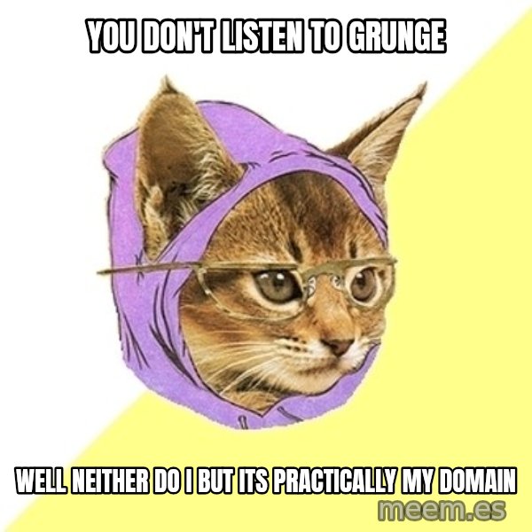 Hipster Kitty meme: you don't listen to grunge / well neither do i but its practically my domain