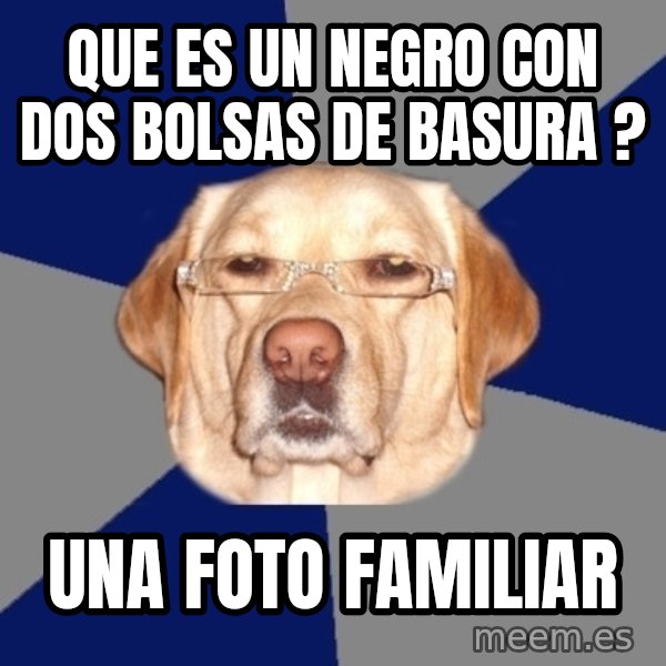 Racist Dawg meme: Que es un negro con dos bolsas de basura ? / una foto familiar