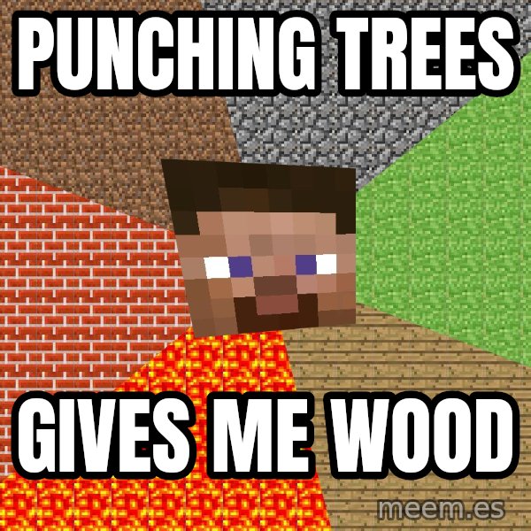 Minecraft Guy meme: Punching Trees / Gives Me Wood