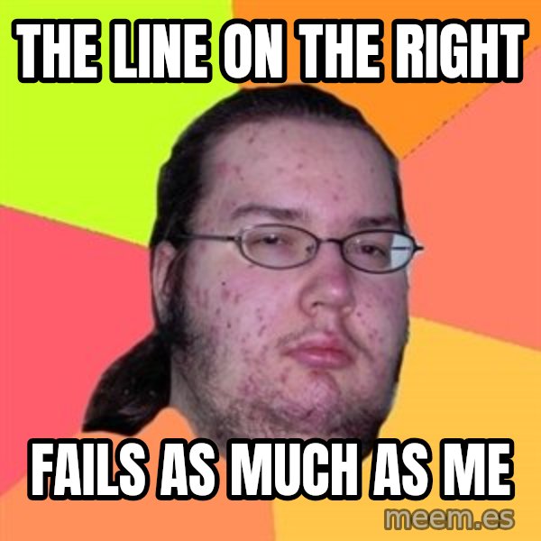 Butthurt Dweller meme: The line on the right / fails as much as me