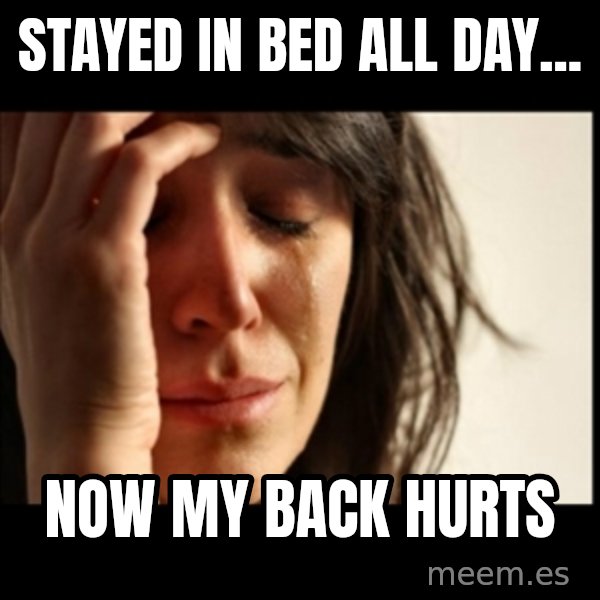 First World Problems meme: Stayed in bed all day... / Now my back hurts