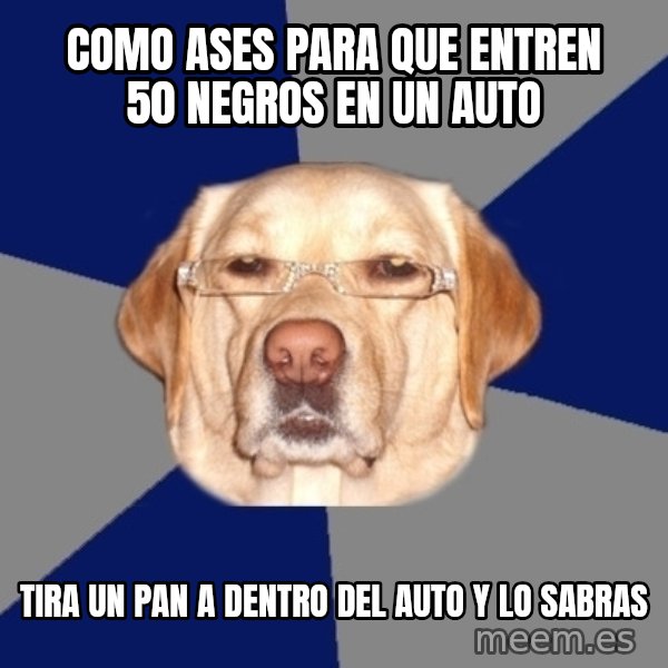 Racist Dawg meme: como ases para que entren 50 negros en un auto / tira un pan a dentro del auto y lo sabras