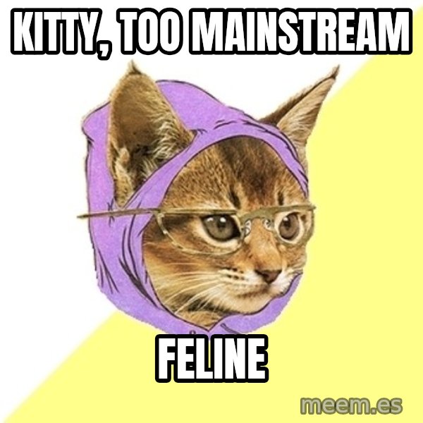 Hipster Kitty meme: kitty, too mainstream / feline