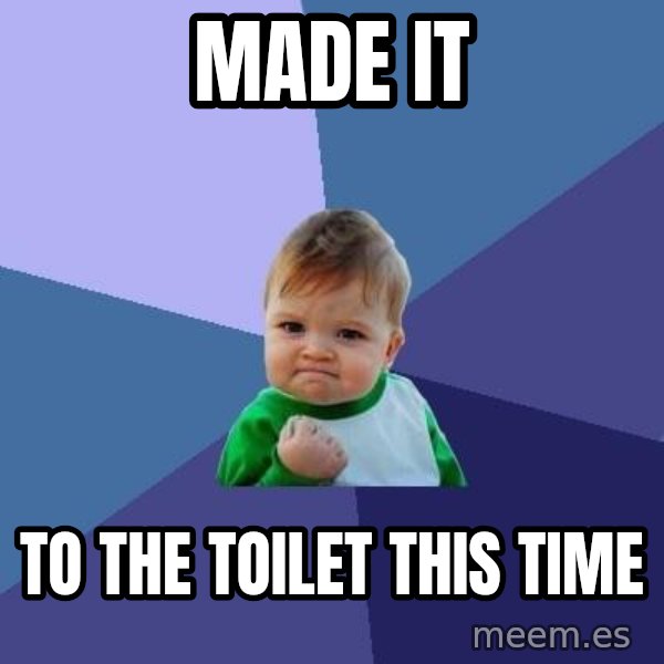 Success Kid meme: made it / to the toilet this time