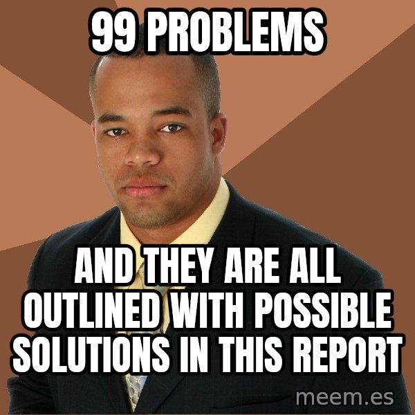 Successful Black Man meme: 99 problems / and they are all outlined with possible solutions in this report