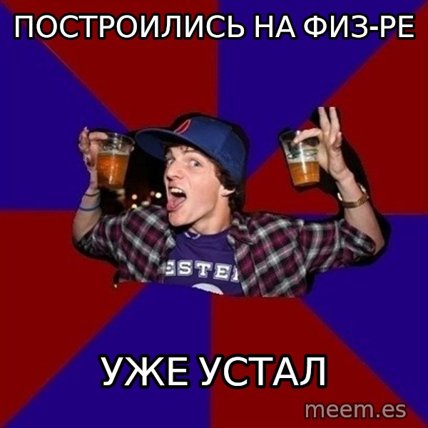 Sunny Student meme: построились на физ-ре / уже устал