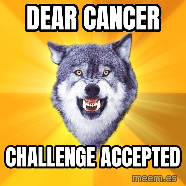 Courage Wolf meme: Dear cancer / Challenge accepted