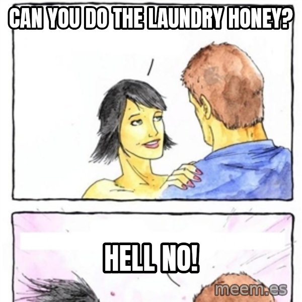 Alpha Boyfriend meme: can you do the laundry honey? / Hell no!