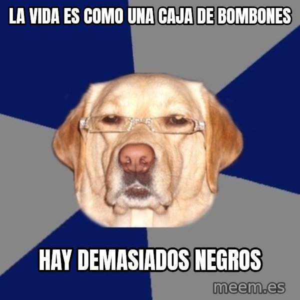 Racist Dawg meme: la vida es como una caja de bombones / hay demasiados negros