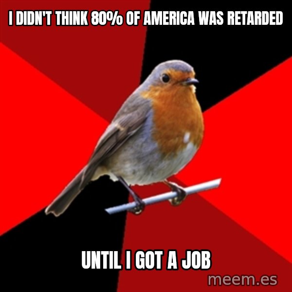 Retail Robin meme: I didn't think 80% of america was retarded / Until I got A job