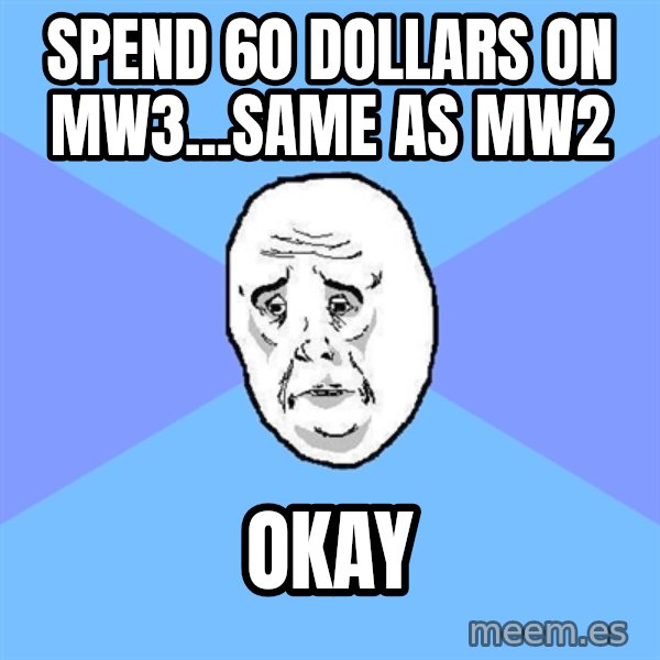 Okay Guy meme: Spend 60 dollars on MW3...Same as MW2 / Okay