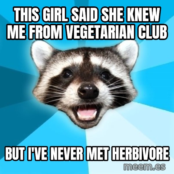 Lame Pun Coon meme: tHIS GIRL SAID SHE KNEW ME from vegetarian club / but i've never met herbivore
