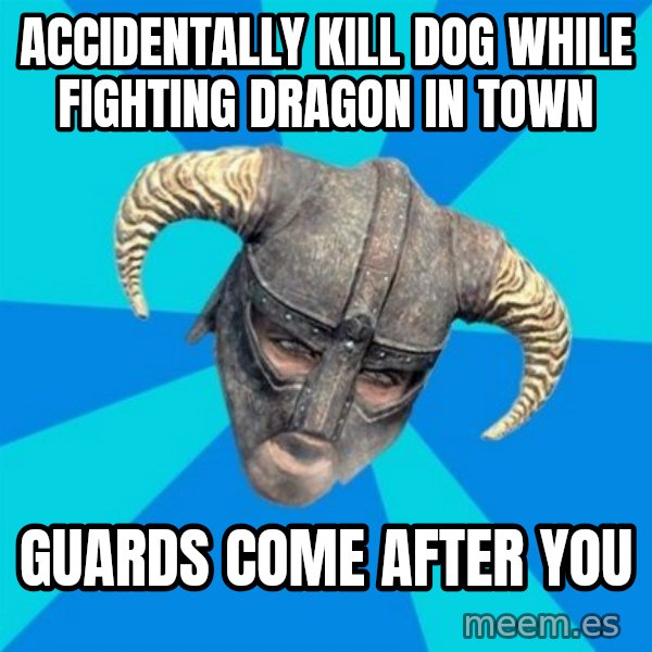 skyrim stan meme: Accidentally Kill dog while fighting dragon in town / guards come after you