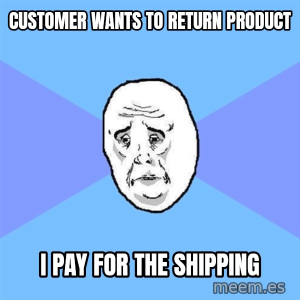 Okay Guy meme: Customer wants to return product / I pay for the shipping