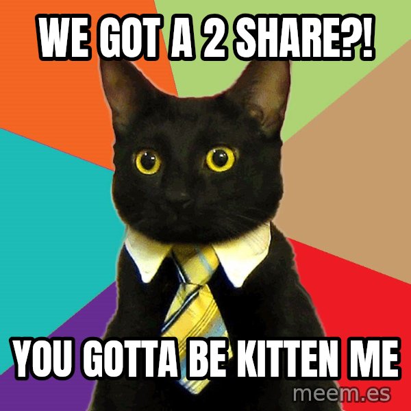 Business Cat meme: we got a 2 share?! / you gotta be kitten me