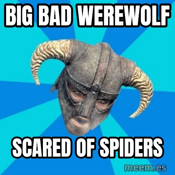 skyrim stan meme: Big Bad Werewolf / Scared of Spiders