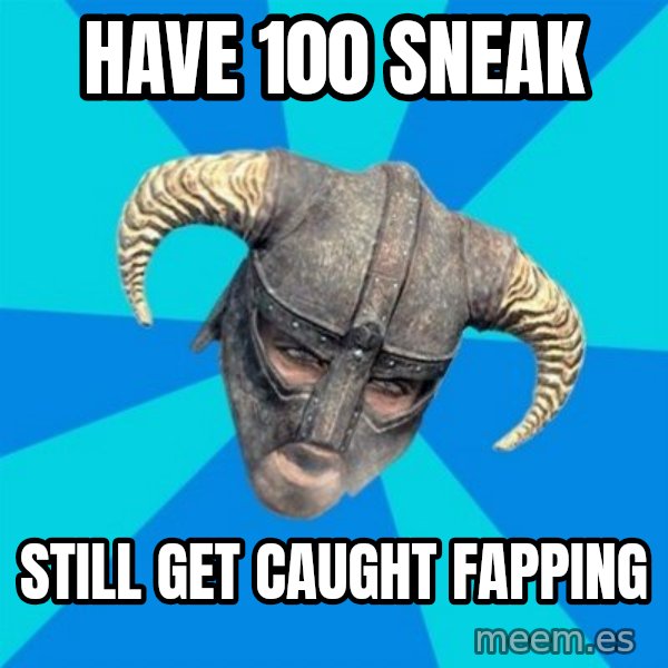 skyrim stan meme: hAVE 100 sNEAK / STILL GET CAUGHT FAPPING