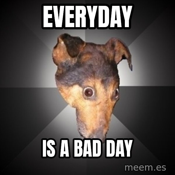 Depression Dog meme: Everyday / is a bad day
