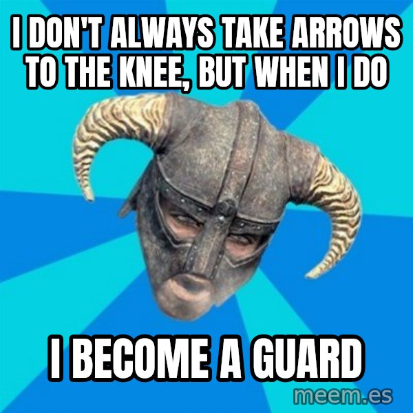 skyrim stan meme: I don't always take arrows to the knee, but when i do / i become a guard