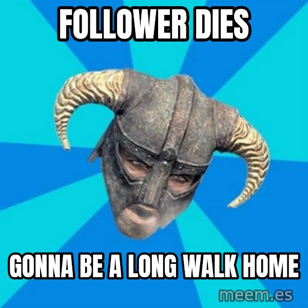 skyrim stan meme: Follower dies / gonna be a long walk home