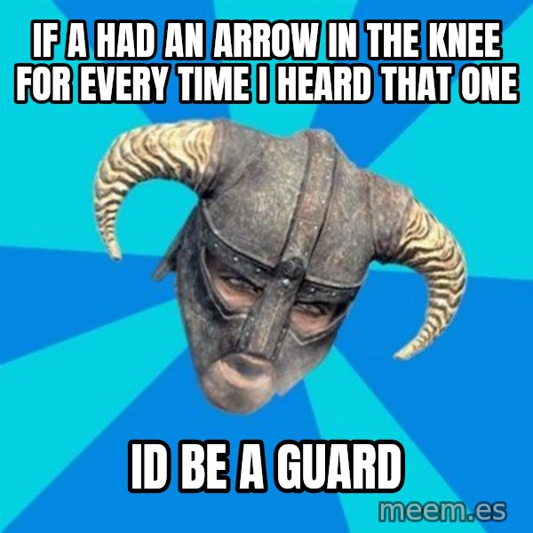 skyrim stan meme: if a had an arrow in the knee for every time i heard that one / id be a guard