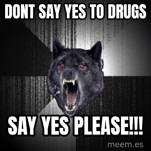Insanity Wolf meme: DONT SAY YES TO DRUGS / SAY YES PLEASE!!!
