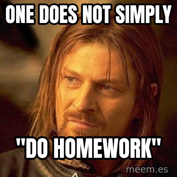 Boromir meme: One does not simply / "Do homework"