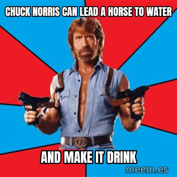 Chuck Norris  meme: Chuck norris can lead a horse to water / and make it drink