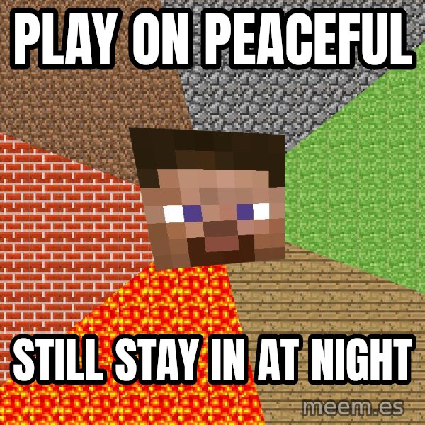 Minecraft Guy meme: Play on peaceful / still stay in at night