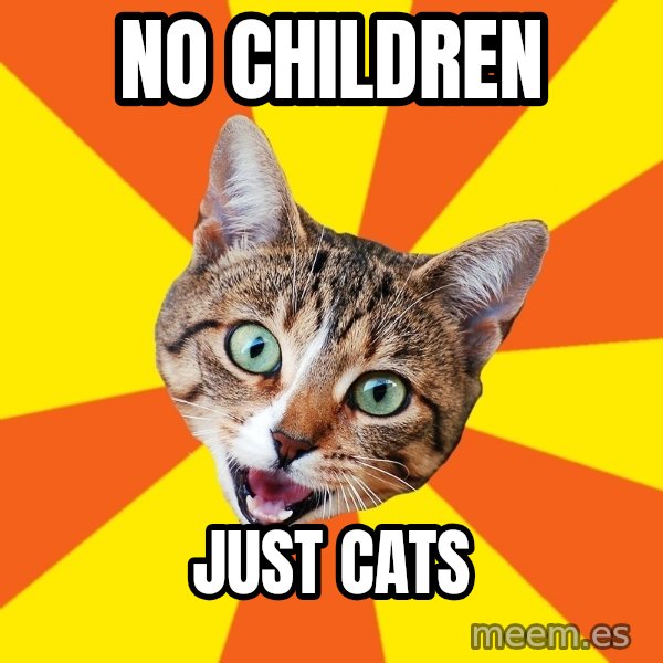 Bad Advice Cat meme: no children / just cats