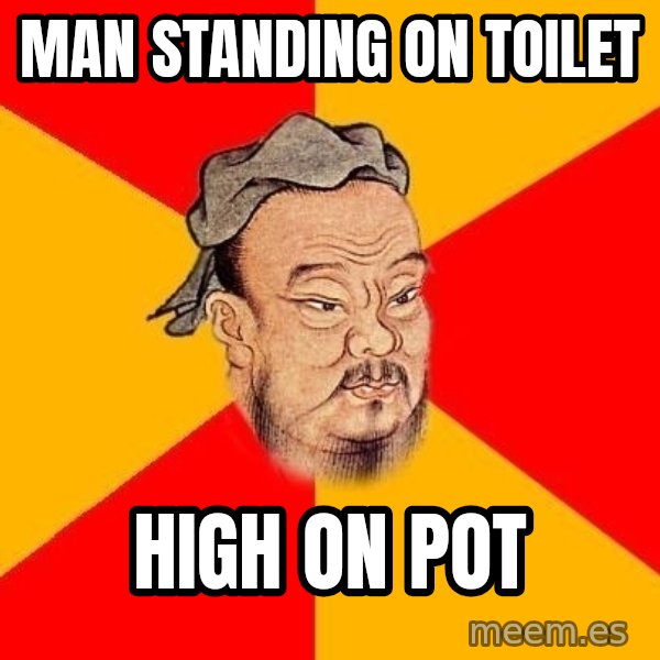 Wise Confucius meme: Man standing on toilet / high on pot