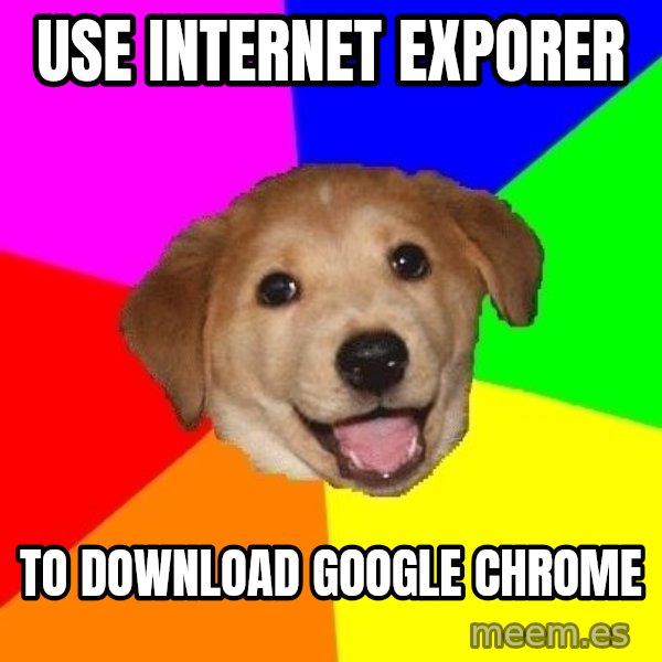 Advice Dog meme: Use internet exporer / to download google chrome