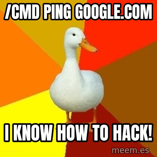 Technologically Impaired Duck meme: /cmd ping google.com / i know how to hack!