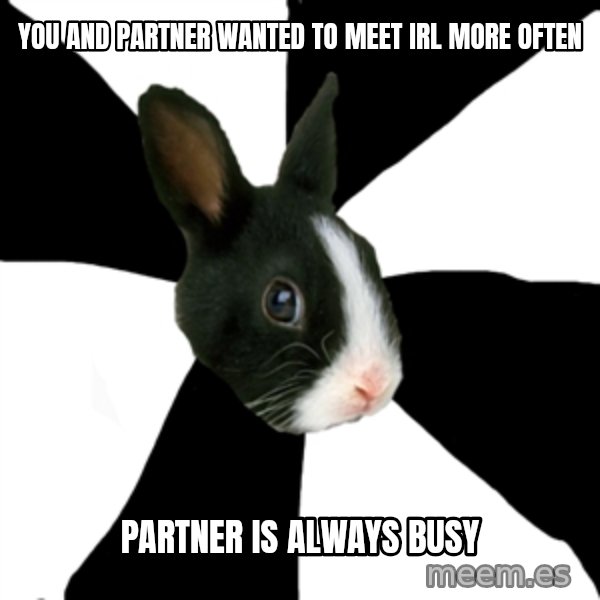 Roleplaying Rabbit meme: You and partner wanted to meet IRL more often / partner is always busy