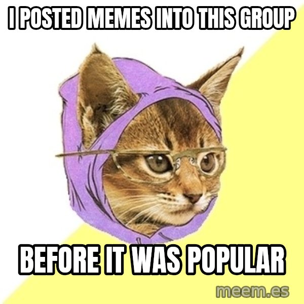Hipster Kitty meme: i posted memes into this group / before it was popular